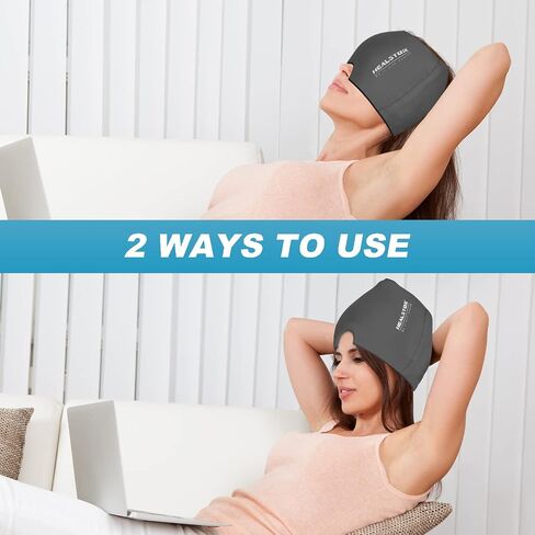 Cold Hat, Ice Cap, Ice Head Wrap, Cold & Hot Therapy Reusable 360 Compression Flexible Ice Pack Head Wrap, Cold Head Park Wrap. Black in Saudi Arabia