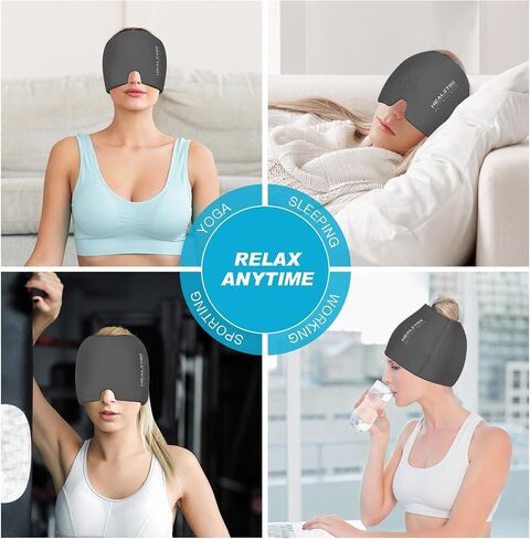 Cold Hat, Ice Cap, Ice Head Wrap, Cold & Hot Therapy Reusable 360 Compression Flexible Ice Pack Head Wrap, Cold Head Park Wrap. Black in Saudi Arabia