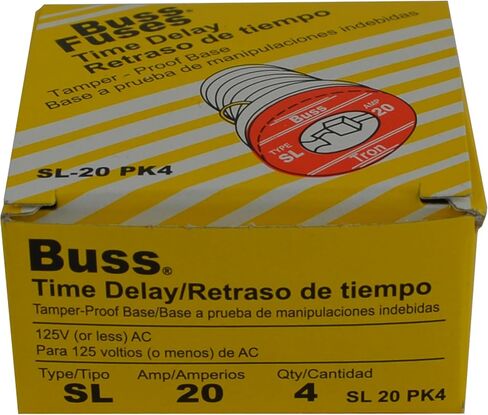 Bussmann SL-20PK4 20 Amp Time Delay Loaded Link Rejection Base Plug Fuse, 125V UL Listed, 4-Pack in Kuwait
