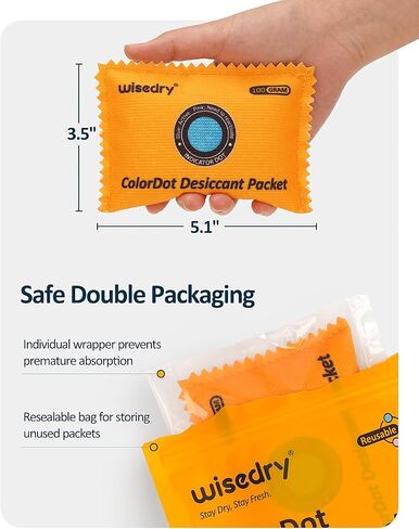 wisedry 100g [5 Packs] Reusable Desiccant Packs for Storage, Rechargeable Color Indicating Silica Gel Desiccant Packets, Moisture Absorbers for Storage Bins, Suitcase, Safe, 3D Filaments, Electronics in Saudi Arabia