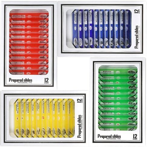 Prepared Microscope Slides for Kids, 48pcs Plastic Animals Insects Plants Flowers Sample Specimens for Students Children Homeschooling Biology Science Programs in Kuwait