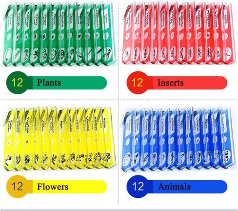 Prepared Microscope Slides for Kids, 48pcs Plastic Animals Insects Plants Flowers Sample Specimens for Students Children Homeschooling Biology Science Programs in Kuwait