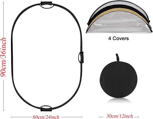32"x48"/80x120cm Photography Light Reflector, 5-in-1 Collapsible Oval Multi Disc Diffuser with Carrying Bag-Gold, Silver, Black, White, Translucent for Studio Outdoor Lighting (32x48inch) in Saudi Arabia