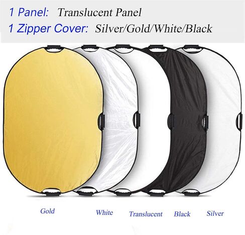 32"x48"/80x120cm Photography Light Reflector, 5-in-1 Collapsible Oval Multi Disc Diffuser with Carrying Bag-Gold, Silver, Black, White, Translucent for Studio Outdoor Lighting (32x48inch) in Saudi Arabia
