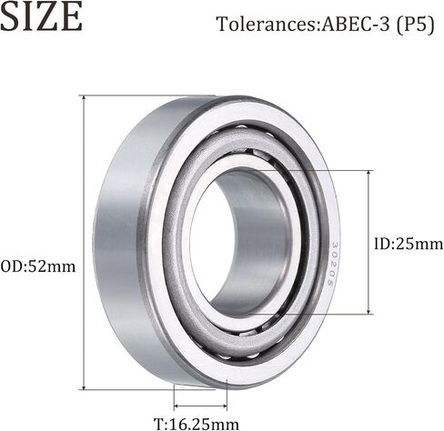 uxcell 2pcs 30205 Tapered Roller Bearing Cone and Cup, 25mm Bore x 52mm OD x 16.25mm Thick, Chrome Steel Taper Bearing Set, ABEC-5 in Saudi Arabia