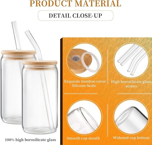 أكواب زجاجية مع أغطية وقش 4 قطع، أكواب زجاجية 16 أونصة لملحقات بار القهوة - أكواب القهوة المثلجة DWTS DANWEITESI مع أغطية، مجموعة أكواب الشرب، كوب زجاجي لأكواب القهوة مع قش وغطاء للهدايا in Kuwait