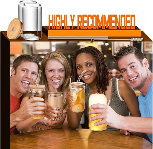 أكواب زجاجية مع أغطية وقش 4 قطع، أكواب زجاجية 16 أونصة لملحقات بار القهوة - أكواب القهوة المثلجة DWTS DANWEITESI مع أغطية، مجموعة أكواب الشرب، كوب زجاجي لأكواب القهوة مع قش وغطاء للهدايا in Kuwait