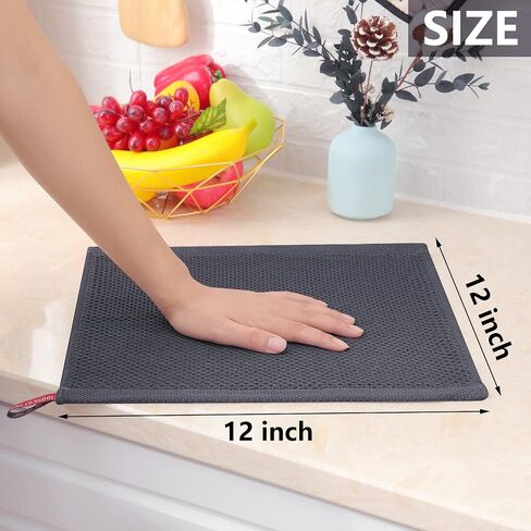 Homaxy 100% Cotton Waffle Weave Kitchen Dish Cloths, Ultra Soft Absorbent Quick Drying Dish Towels, 12 x 12 Inches, 6-Pack, Dark Grey in Saudi Arabia