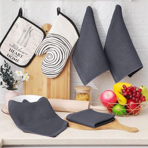 Homaxy 100% Cotton Waffle Weave Kitchen Dish Cloths, Ultra Soft Absorbent Quick Drying Dish Towels, 12 x 12 Inches, 6-Pack, Dark Grey in Saudi Arabia