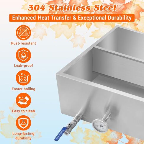 48x24x9.4 Inch Maple Syrup Evaporator Pan, 304 Stainless Steel Maple Syrup Boiling Pan, 47 Gallon Maple Syrup Pan with 3/4 Inch Valve and Thermometer for Making Sweet Maple Syrup in Saudi Arabia