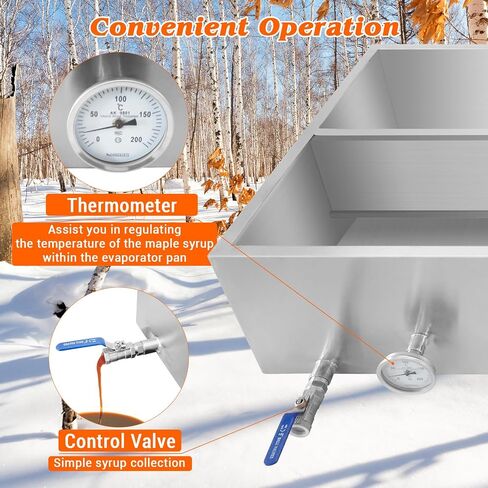 48x24x9.4 Inch Maple Syrup Evaporator Pan, 304 Stainless Steel Maple Syrup Boiling Pan, 47 Gallon Maple Syrup Pan with 3/4 Inch Valve and Thermometer for Making Sweet Maple Syrup in Saudi Arabia