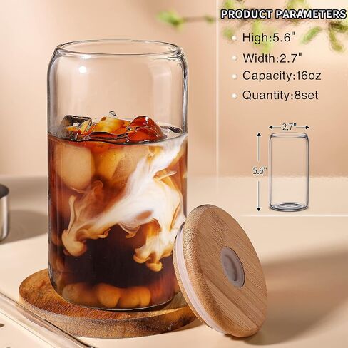 Glass Cups with Lids and Straws 4 pcs,16 oz Glass Cups for Coffee Bar Accessories-DWTS DANWEITESI Iced Coffee Cups with Lids,Drinking glasses Set,Coffee Cups Glass Tumbler with Straw and Lid for Gifts in Saudi Arabia