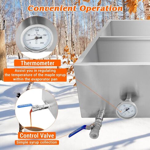 وعاء مبخر شراب القيقب مقاس 48 × 24 × 9.4 بوصة، وعاء غليان شراب القيقب من الفولاذ المقاوم للصدأ 304، وعاء شراب القيقب سعة 47 جالونًا مع صمام 3/4 بوصة ومقياس حرارة لصنع شراب القيقب الحلو in Kuwait