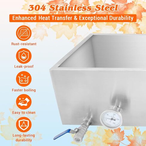 48x24x9.4 Inch Maple Syrup Evaporator Pan, 304 Stainless Steel Maple Syrup Boiling Pan, 47 Gallon Maple Syrup Pan with 3/4 Inch Valve and Thermometer for Making Sweet Maple Syrup in Saudi Arabia