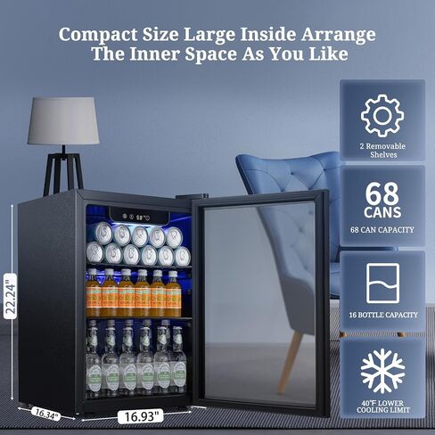 Antarctic Star Beverage Refrigerator Cooler 68 Can, Mini Fridge with Glass Door for Beer Drinks Wine,Freestanding Small Fridge with Electronic Temperature Control for Home and Bar,1.7 cu.ft in Saudi Arabia