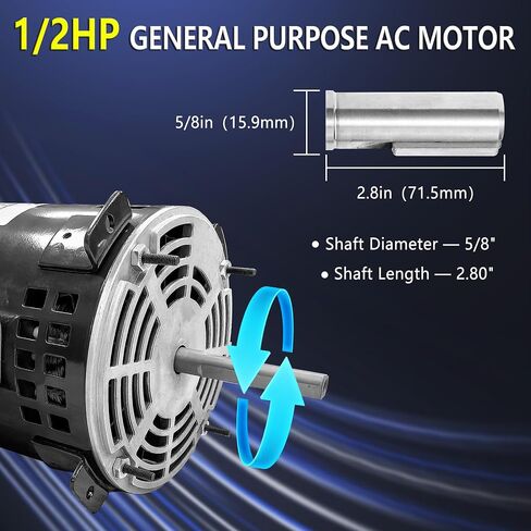 1/2HP Electric Single Phase Motor Electric AC Motor Air Compressor Motor, 115V/230V, 60HZ, 1625RPM, 5/8" Shaft Diameter, 2.8" Shaft Length, CW/CCW, UL Listed in Kuwait