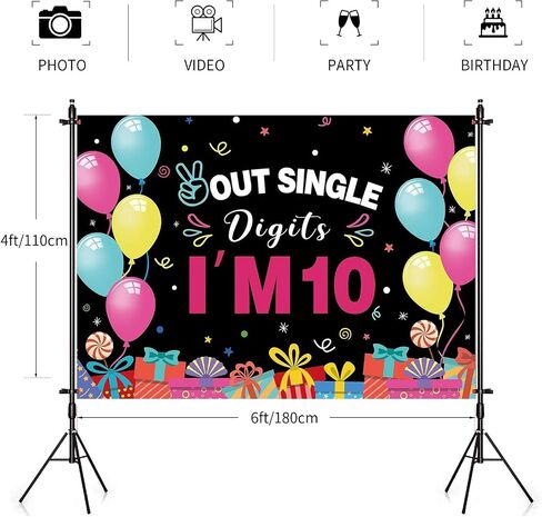 YARUBA 10th Happy Birthday Backdrop, 5x3ft 10 Year Video Game On Birthday Decorations Photography Background Banner Photo Booth Studio Blue in Saudi Arabia