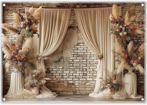 7x5ft Fabric Digital Printing Boho Floral Wedding Backdrop Pampas Grass Curtain Photography Background Bridal Shower Party Decoration Photo Banner in Saudi Arabia