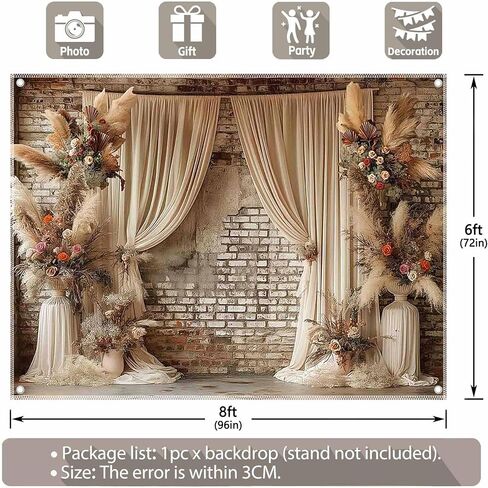 7x5ft Fabric Digital Printing Boho Floral Wedding Backdrop Pampas Grass Curtain Photography Background Bridal Shower Party Decoration Photo Banner in Saudi Arabia
