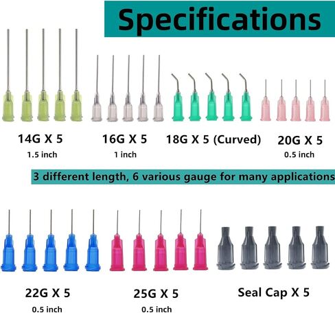 15 Pack 1ml, 3ml, 5ml, 10ml, Dispenser with16ga, 20ga, 22ga, Glue Tip and Caps for Measuring Liquids and Refilling,Glue, Oil, ink. (15 Pack) in Kuwait