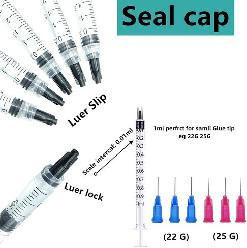 15 Pack 1ml, 3ml, 5ml, 10ml, Dispenser with16ga, 20ga, 22ga, Glue Tip and Caps for Measuring Liquids and Refilling,Glue, Oil, ink. (15 Pack) in Kuwait