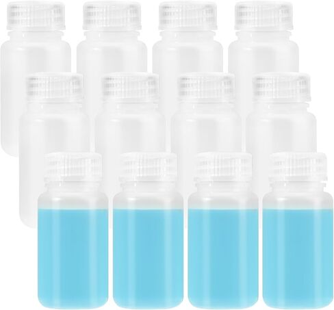 JIBENGAO 12 Pcs 2oz Plastic Sample Bottles, 60ML Plastic Bottles with Caps Wide Mouth Lab Reagent Bottles Small Pill Bottles Sealed Leak-proof Multipurpose for Laboratory, Travel, at Home in Kuwait