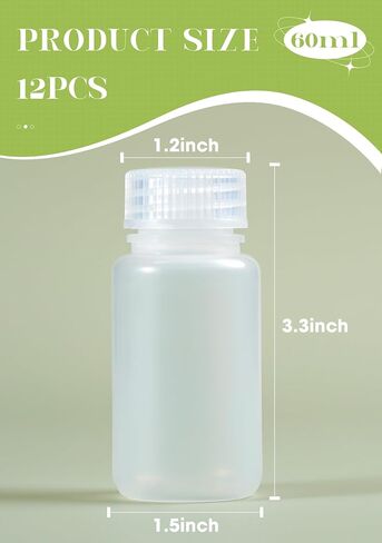 JIBENGAO 12 Pcs 2oz Plastic Sample Bottles, 60ML Plastic Bottles with Caps Wide Mouth Lab Reagent Bottles Small Pill Bottles Sealed Leak-proof Multipurpose for Laboratory, Travel, at Home in Kuwait