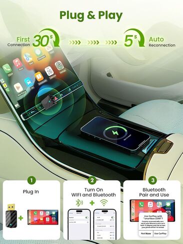 Mini Android Auto & Carplay Wireless Adapter with Fast Stable Connection, Wired to Wireless Android Auto Car Adapter, Compatible with Android 10+ & Cars from 2016 Single in Saudi Arabia