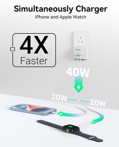 USB C Charger Block 40W, Dual Port Type C Charger Fast Charging Block GaN+ PD Power Adapter with Foldable Plug USB C Wall Charger Cube for iPhone 16/16 Pro/16 Plus/16 Pro Max/15, Samsung in Kuwait