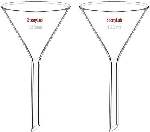 StonyLab 2-Pack Glass Heavy Wall Funnel Borosilicate Glass Funnel, Short Stem 120mm Diameter, 120mm Stem Length in Kuwait