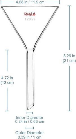 StonyLab 2-Pack Glass Heavy Wall Funnel Borosilicate Glass Funnel, Short Stem 120mm Diameter, 120mm Stem Length in Kuwait