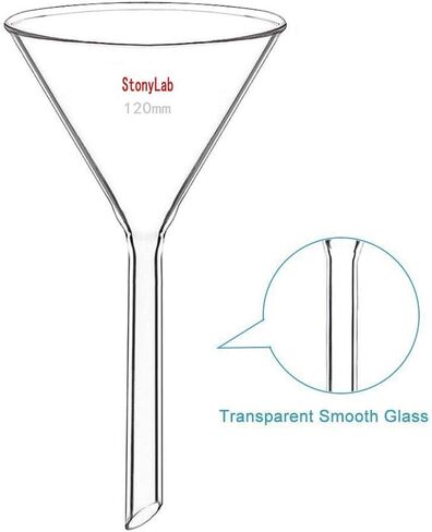 StonyLab 2-Pack Glass Heavy Wall Funnel Borosilicate Glass Funnel, Short Stem 120mm Diameter, 120mm Stem Length in Kuwait
