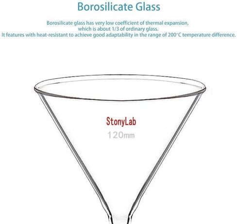 StonyLab 2-Pack Glass Heavy Wall Funnel Borosilicate Glass Funnel, Short Stem 120mm Diameter, 120mm Stem Length in Kuwait