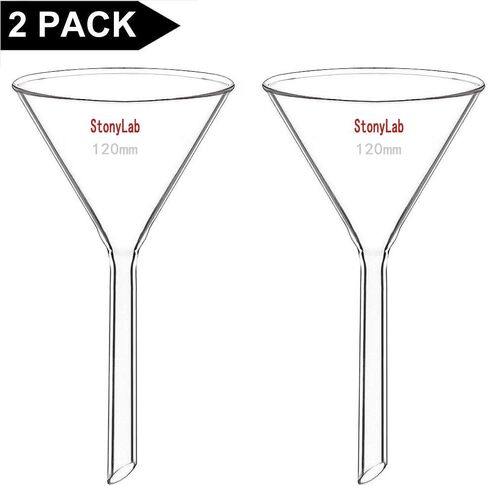 StonyLab 2-Pack Glass Heavy Wall Funnel Borosilicate Glass Funnel, Short Stem 120mm Diameter, 120mm Stem Length in Kuwait