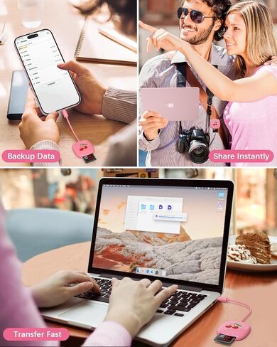 USB C SD Card Reader for iPad, 2-in-1 Memory Card Reader USB C Adapter, Compact Design, Compatible with iPad Pro, MacBook, Samsung Galaxy S20-S24, and Other Type-C Devices (8cm,Pink) in Kuwait