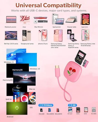 USB C SD Card Reader for iPad, 2-in-1 Memory Card Reader USB C Adapter, Compact Design, Compatible with iPad Pro, MacBook, Samsung Galaxy S20-S24, and Other Type-C Devices (8cm,Pink) in Kuwait