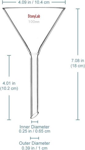 StonyLab 2-Pack Glass Heavy Wall Funnel Borosilicate Glass Funnel, Short Stem 120mm Diameter, 120mm Stem Length in Kuwait