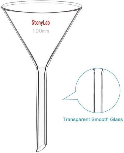 StonyLab 2-Pack Glass Heavy Wall Funnel Borosilicate Glass Funnel, Short Stem 120mm Diameter, 120mm Stem Length in Kuwait