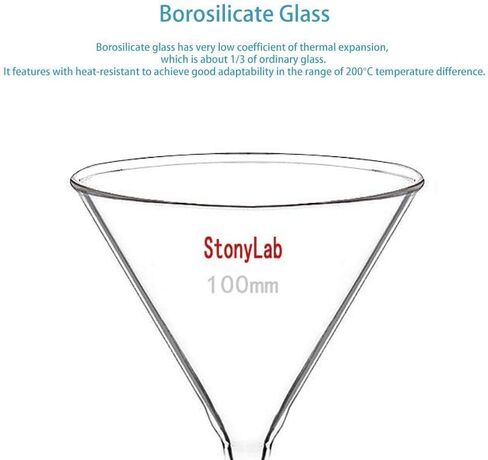 StonyLab 2-Pack Glass Heavy Wall Funnel Borosilicate Glass Funnel, Short Stem 120mm Diameter, 120mm Stem Length in Kuwait