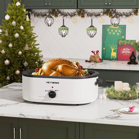HEYNEMO Roaster Oven 28 Quart, Electric Roaster with Self-Basting Lid | Removable Pan & Rack, Variable Temp Control, Stainless Steel, Black in Saudi Arabia