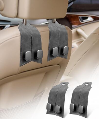 Purse Hook for Car, Car Hooks for Headrest Car Seat Hooks Purse Hanger for Car 100% Metal & Premium Leather 2025 Latest Car Organization Accessories for Bags, Purses, Phones etc (Black 2Pcs) in Saudi Arabia