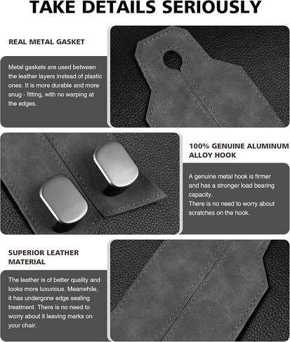 Purse Hook for Car, Car Hooks for Headrest Car Seat Hooks Purse Hanger for Car 100% Metal & Premium Leather 2025 Latest Car Organization Accessories for Bags, Purses, Phones etc (Black 2Pcs) in Saudi Arabia