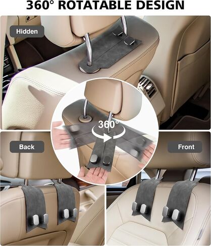 Purse Hook for Car, Car Hooks for Headrest Car Seat Hooks Purse Hanger for Car 100% Metal & Premium Leather 2025 Latest Car Organization Accessories for Bags, Purses, Phones etc (Black 2Pcs) in Saudi Arabia
