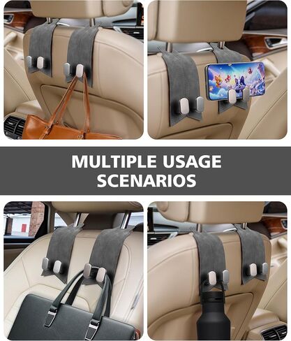 Purse Hook for Car, Car Hooks for Headrest Car Seat Hooks Purse Hanger for Car 100% Metal & Premium Leather 2025 Latest Car Organization Accessories for Bags, Purses, Phones etc (Black 2Pcs) in Saudi Arabia