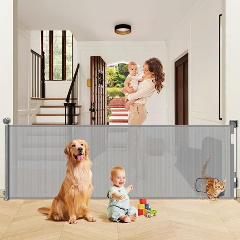 VIVOHOME 30 Seconds Automatic Locking Baby Gate, 71" Retractable Baby Gate with Cat Aisle, Mesh Baby Gate for Doorways, Stairs, Hallways, Open Kitchen in Saudi Arabia