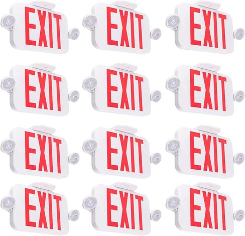 LIT-PaTH LED Combo EXIT Sign with 2 Adjustable Head Lights and Doube Face, Back Up Batteries- US Standard Red Letter Emergency Exit Lighting, UL 924 and CEC Qualified, 120-277 Voltage, 6-Pack in Kuwait