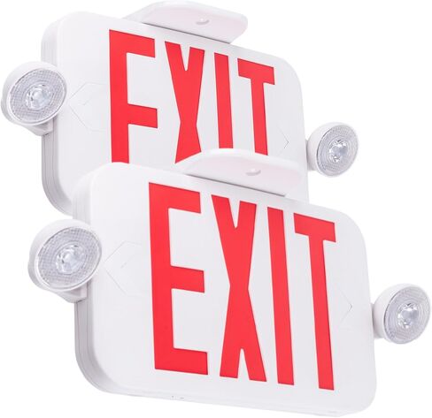 LIT-PaTH LED Combo EXIT Sign with 2 Adjustable Head Lights and Doube Face, Back Up Batteries- US Standard Red Letter Emergency Exit Lighting, UL 924 and CEC Qualified, 120-277 Voltage, 6-Pack in Kuwait