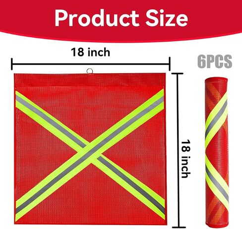 6Pcs Safety Flags, Red Flag For Truck Loads With Wire Loop 18 X 18 Inch Safety Flags For Trucks, Oversize Load Flags For Trailer Hauling Single Sided Cross-Reflective Strip Flag in Saudi Arabia