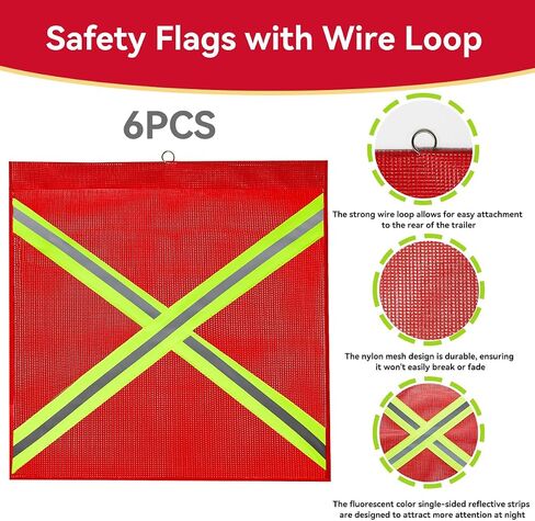 6Pcs Safety Flags, Red Flag For Truck Loads With Wire Loop 18 X 18 Inch Safety Flags For Trucks, Oversize Load Flags For Trailer Hauling Single Sided Cross-Reflective Strip Flag in Saudi Arabia