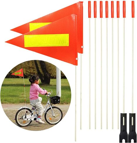 Uelfbaby 2Pcs Bike Safety Flag with Reflective Stripe 6 Ft Heavy Duty Fiberglass Pole Polyester Full Color Tear-Resistant Waterproof Orange Flag Double-sided Reflective Flag in Kuwait